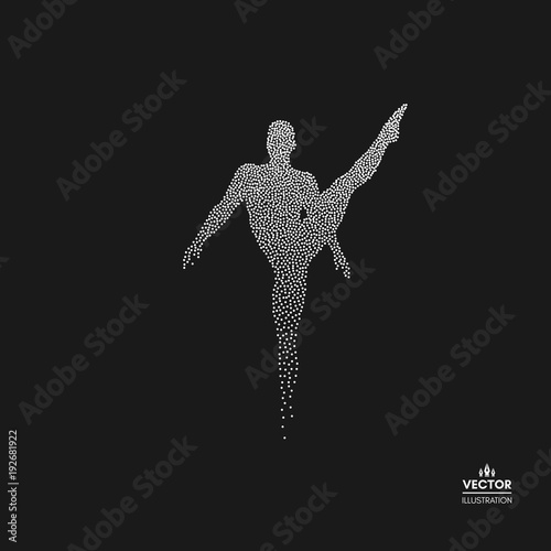 Gymnast. Man is posing and dancing. Dotted silhouette of person. Vector illustration.