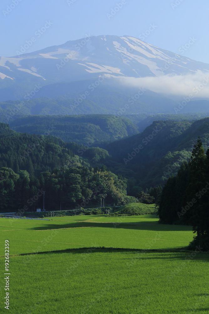 山間の田園と鳥海山　Mt.Chokai / Sakata, Yamagata, Japan