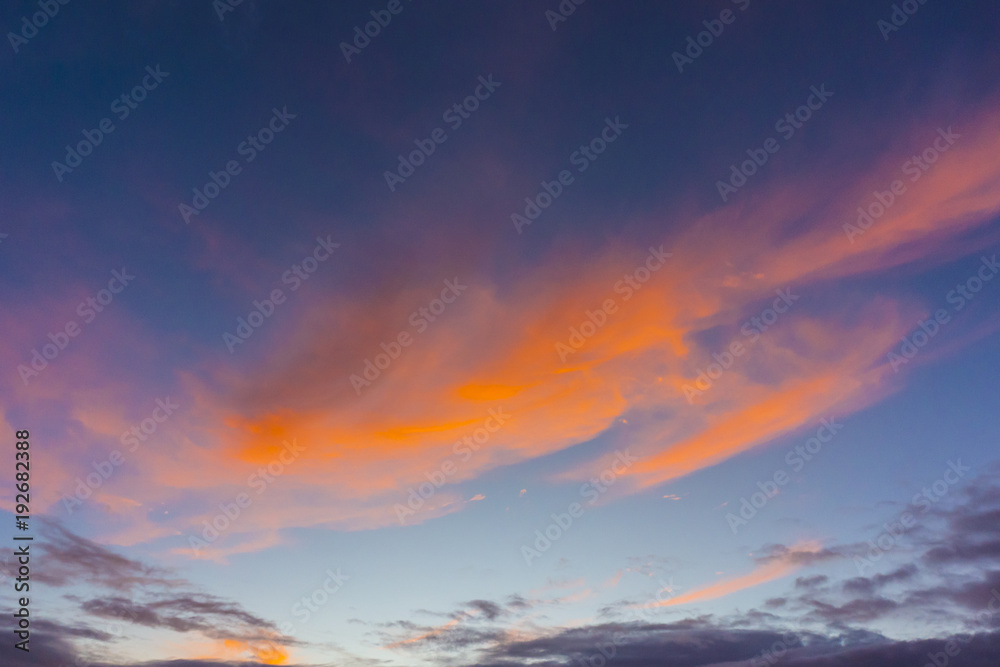 Beauty caribian sunrise. Multicolored clouds.