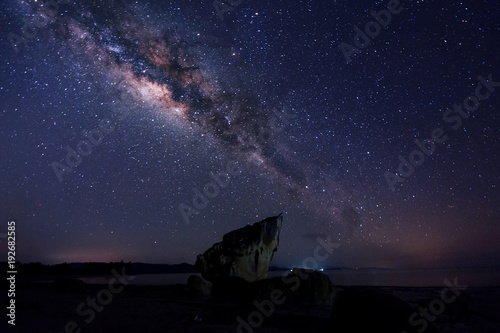 Starry night sky with milkyway galaxy. Image suitable for background. Image contain soft focus, blur and noise due to long expose and high iso. photo