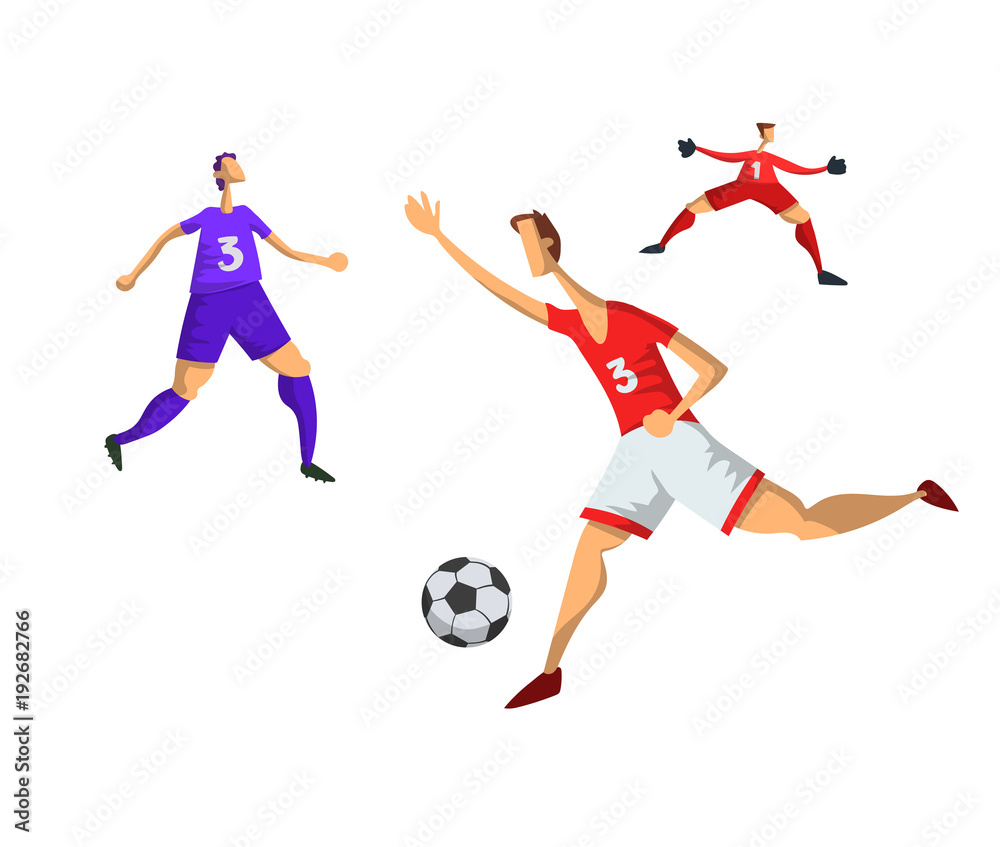Soccer football players in abstract flat style. Vector illustration, isolated on white background.