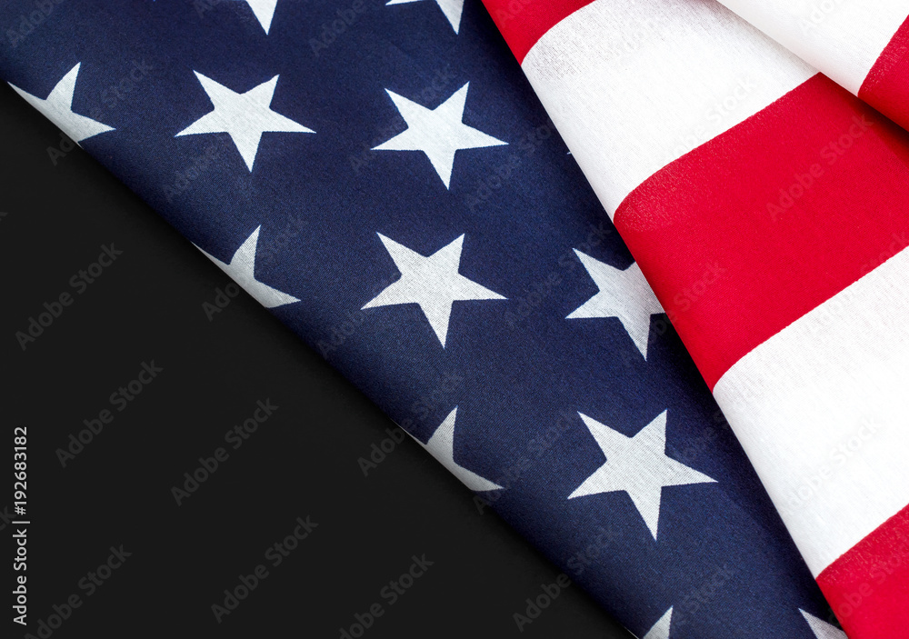 American flag on a black background.