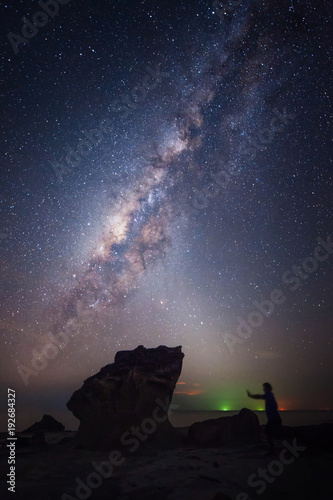 core of milky way and starry night sky at Kudat, Sabah Malaysia. soft focus, noise and blur due to long expose and high iso.