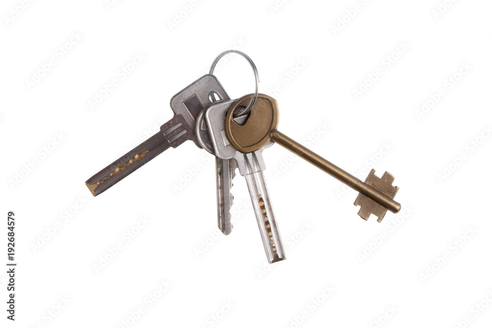 Bunch of apartment keys isolated on white background Bunch of apartment keys isolated on white background