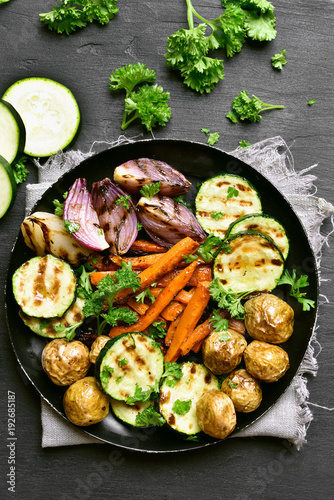 Roasted vegetables, top view