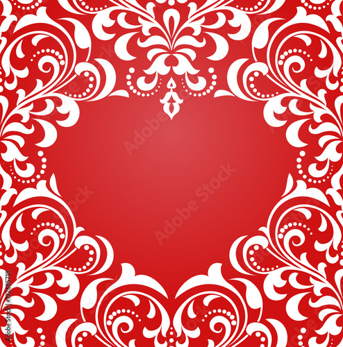 Floral pattern. Wallpaper baroque, damask. Seamless vector background. White and red ornament photo