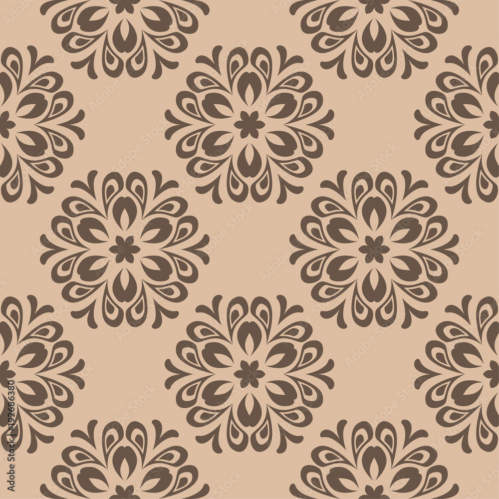 Brown floral seamless pattern on beige background Brown floral seamless pattern on beige background