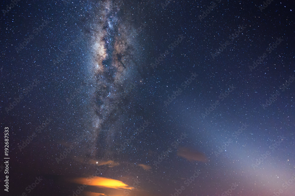 Fototapeta premium core of milky way galaxy and starry night sky at kudat, Sabah Malaysia. image contain soft focus, blur and noise due to long expose and high iso.