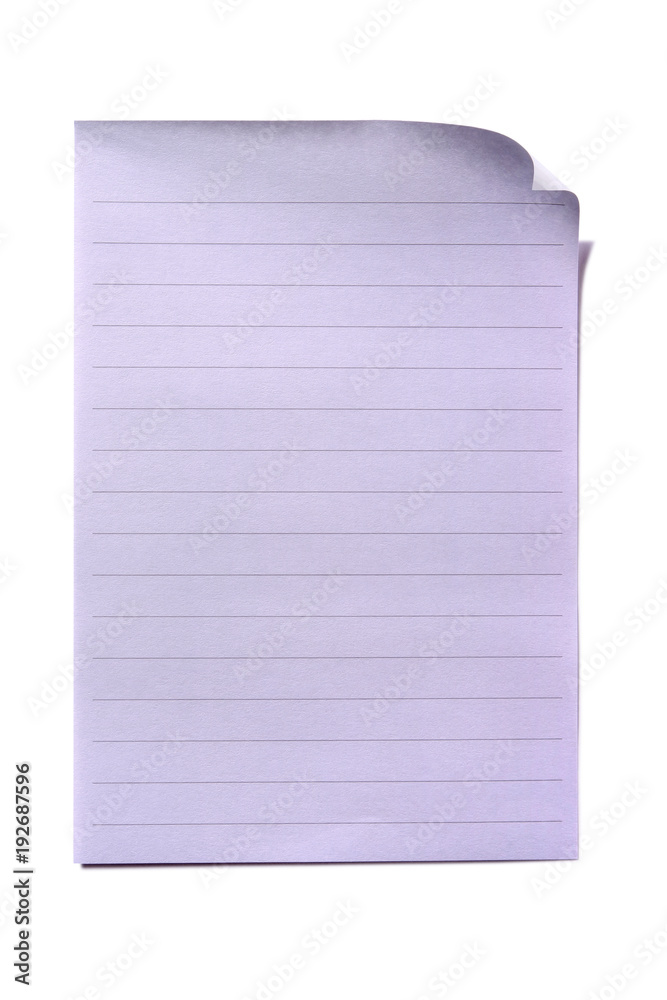 Page of lined notepaper note paper one single isolated on white background space for copy text photo Page of lined notepaper note paper one single isolated on white background space for copy text photo