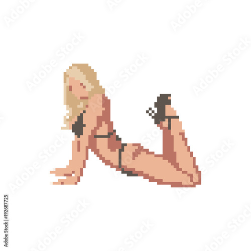 Pixel girl in swimsuit, vector silhouette, avatar.