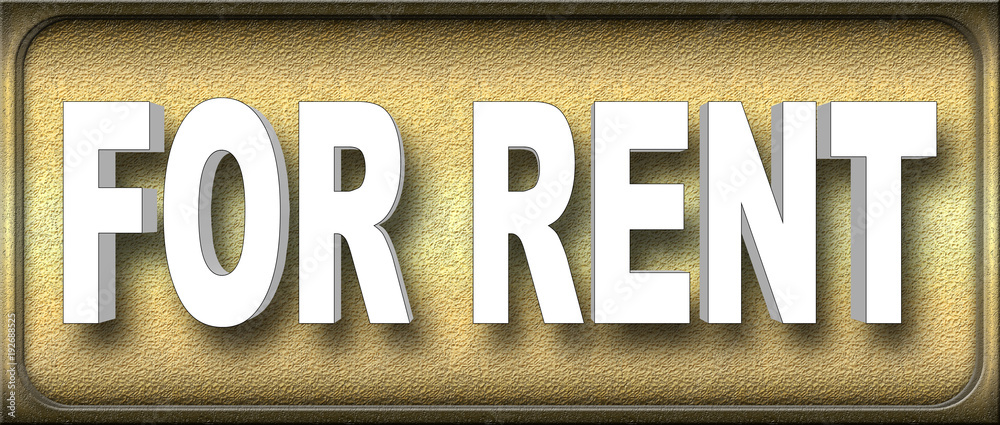 Obraz premium Stock Illustration - White Text FOR RENT, 3D Illustration, Bronze Background.