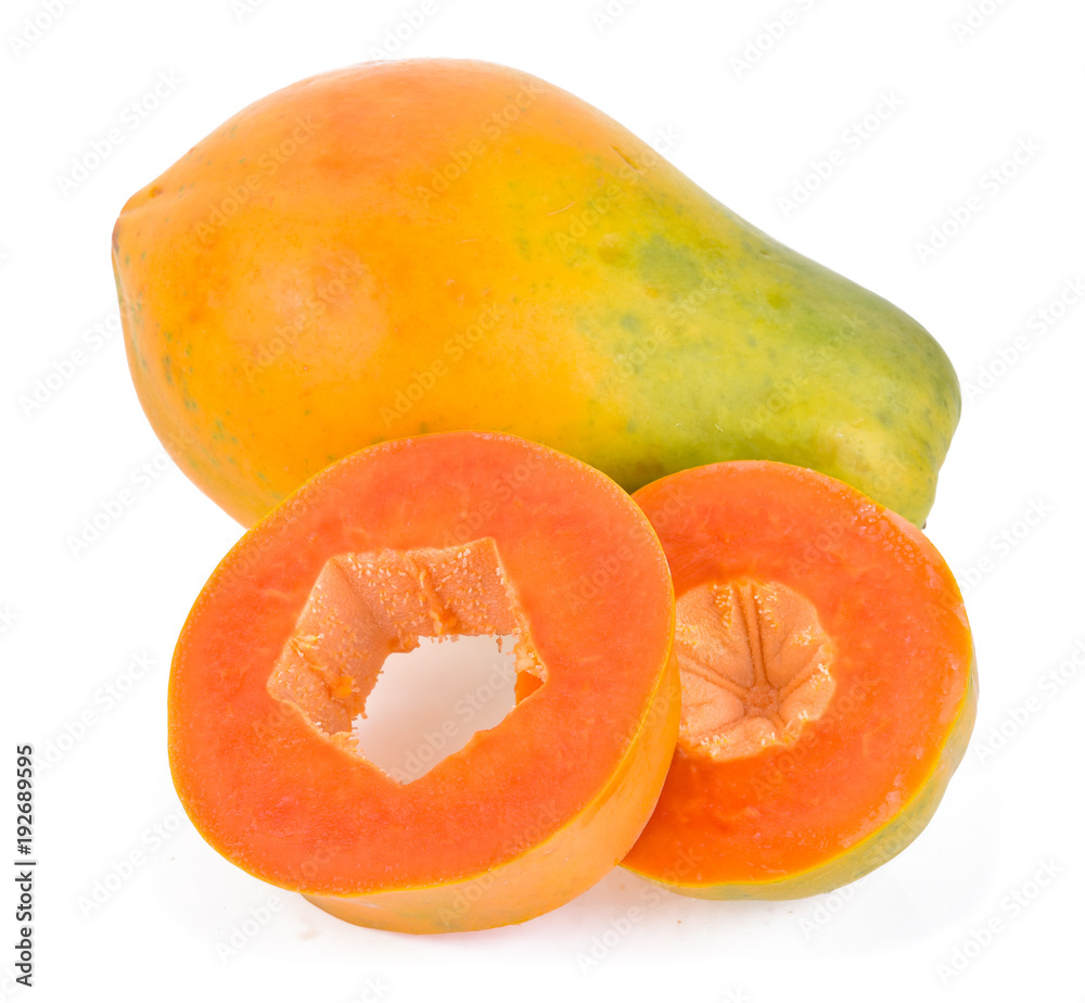 Papaya fruits isolated on white background.