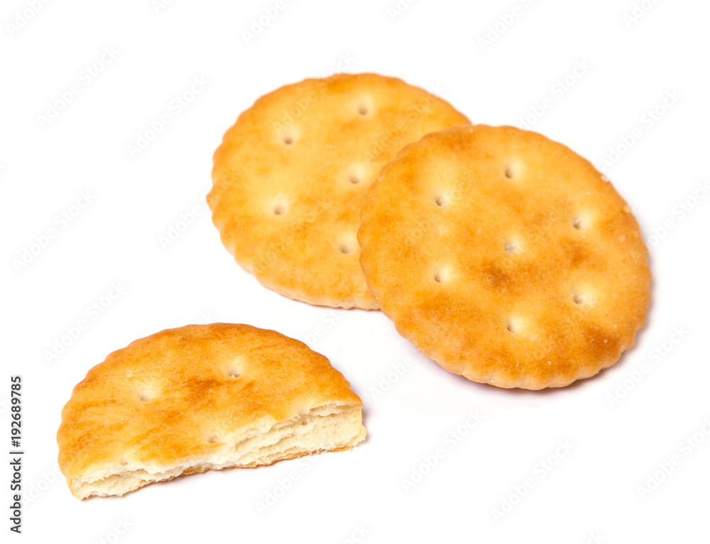 Biscuit cracker yellow round isolated on white background Biscuit cracker yellow round isolated on white background