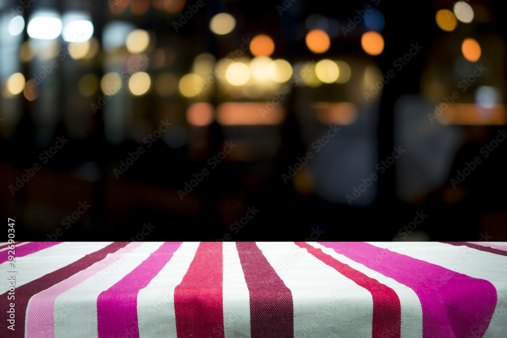 Empty wooden table platform and bokeh at night Empty wooden table platform and bokeh at night