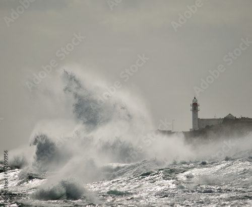 Big waves and lighthouse, coast of Taliarte, Gran canaria, Canary islands © ptoscano