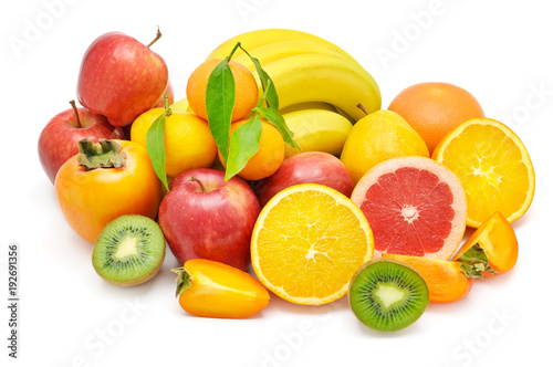 Set of fruits isolated on white background.