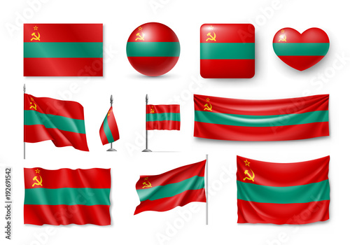 Free Download Set Transnistria flags, banners, banners, symbols, relistic icon. Vector illustration of collection of national symbols on various objects and state signs - GFXLoad