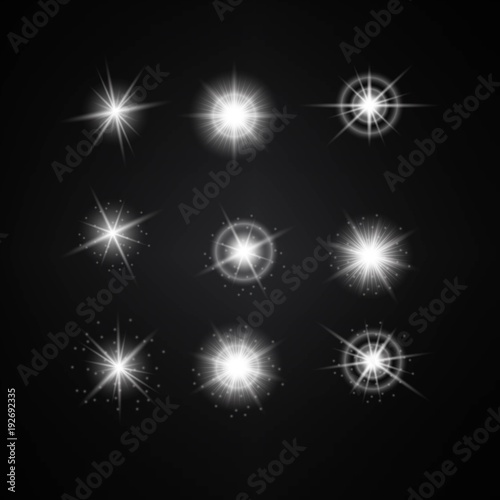 Vector Set of Different White Lights. Different Stars Collection. Star Lights