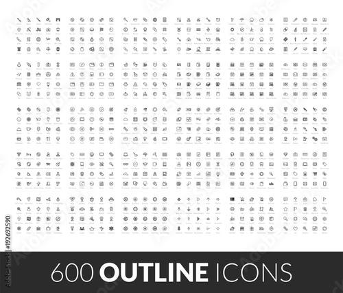Large icons set, 600 outline black vector pictogram