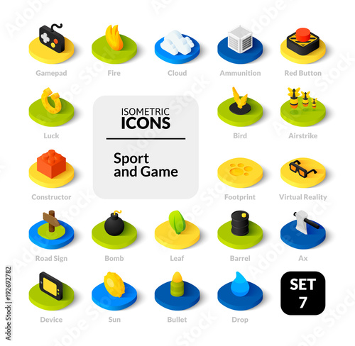 Color icons set in flat isometric illustration style, vector collection