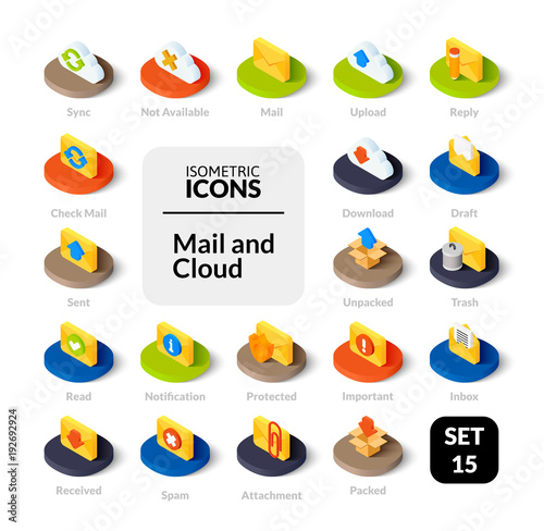 Color icons set in flat isometric illustration style, vector collection