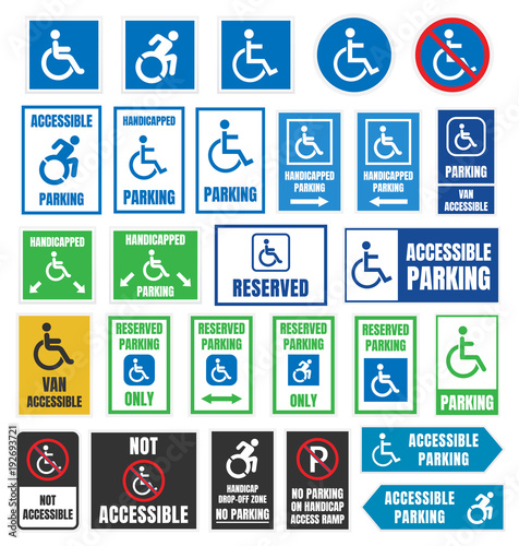 handicapped parking sign set, disabled people parking