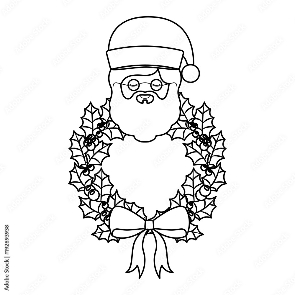 christmas crown wreath with santa claus character vector illustration design