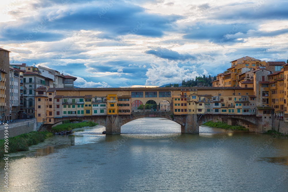 View of Gold (Ponte Vecchio) Bridge in sunrise,  Florence
