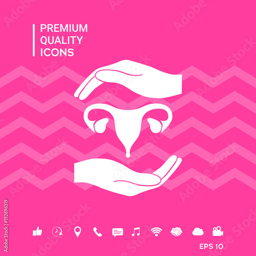 Hands holding Female uterus - protection symbol