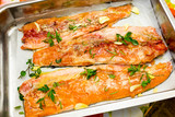 Salmon trout ready to be cooked in the oven