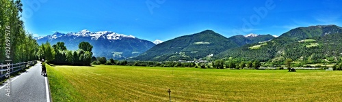 Italian Alps-panoramic view on the bike path to Laders photo