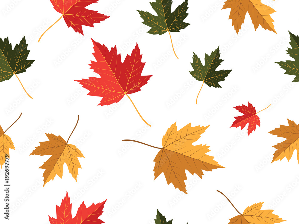 red yellow green maple leaf vector seamless pattern for wallpaper, background, cover, greeting card, fabric textile