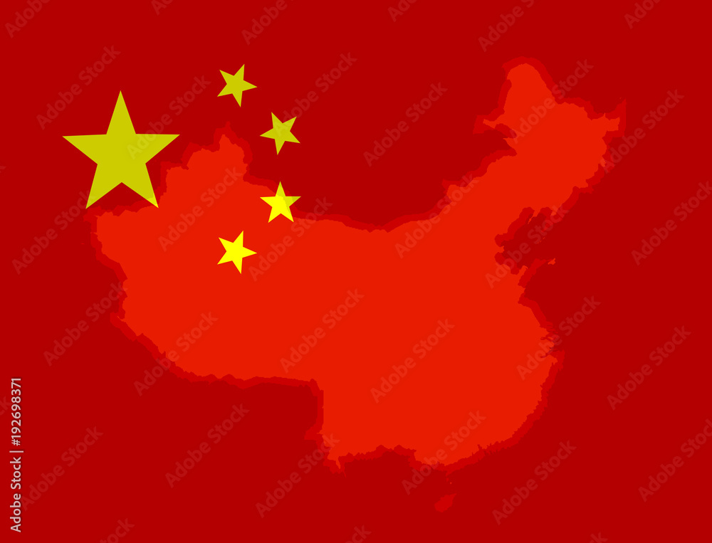 Illustraion of a Chinese Flag with a contour of borders Illustraion of a Chinese Flag with a contour of borders