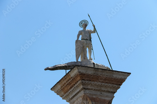 Column of San Teodoro on famous St. Mark's Square in Venice, Italy