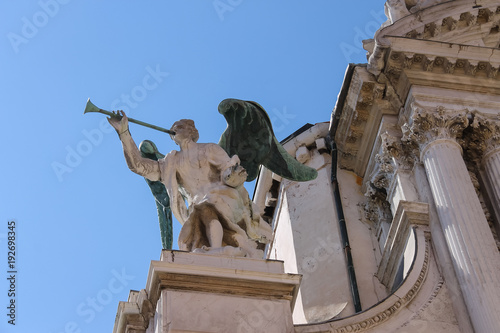 Part of facade of Santa Maria Zobenigo church in Venice, Italy photo