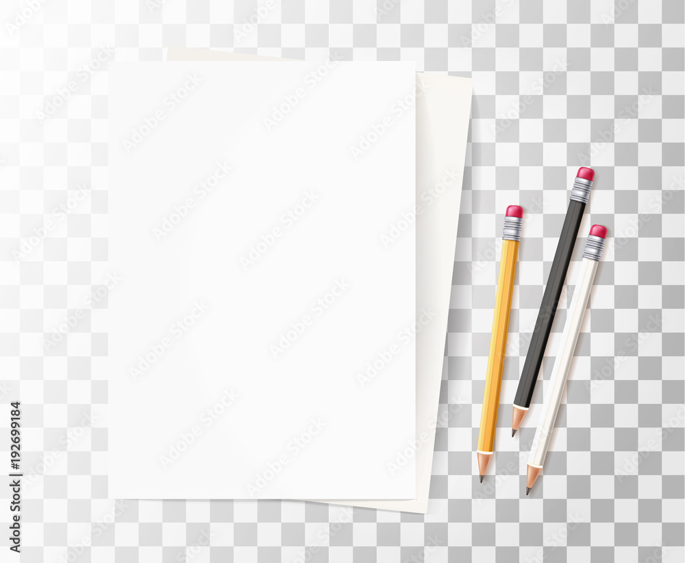 Vector realistic wood pencils paper rubber eraser Vector realistic wood pencils paper rubber eraser