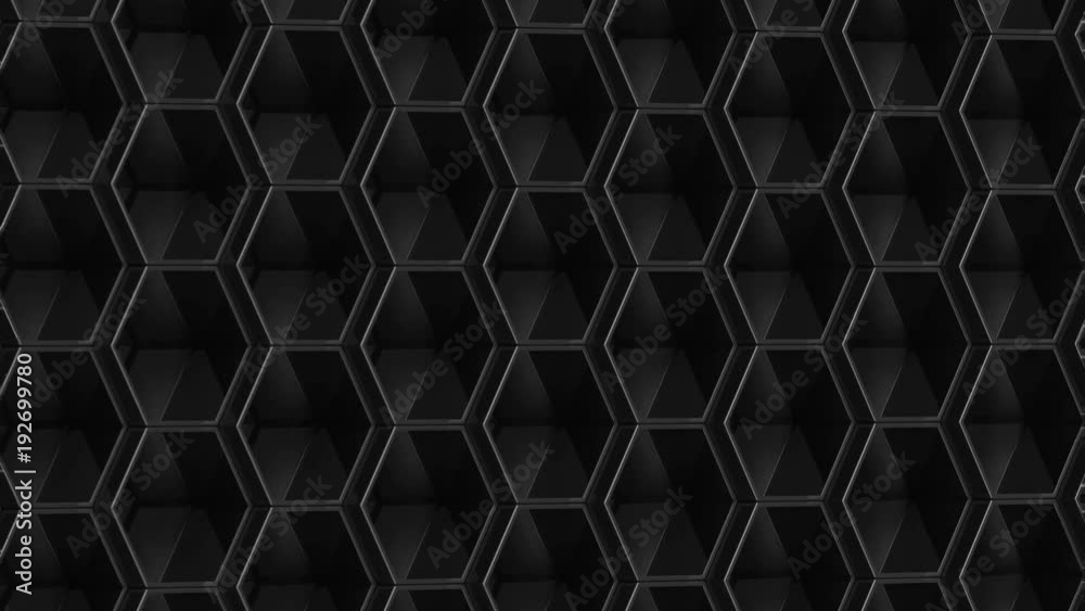 Black hexagon background. 3D render