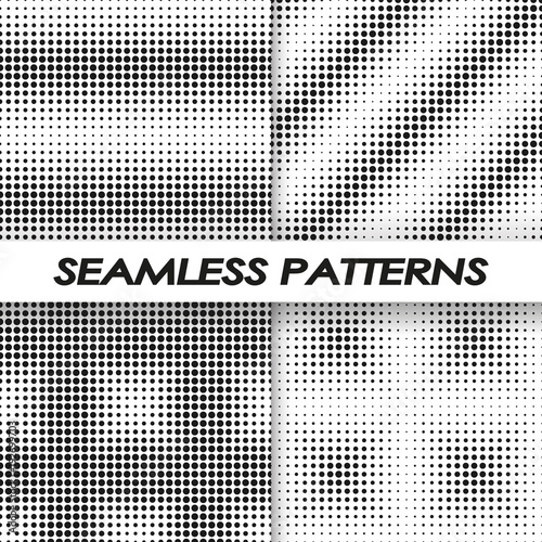 set of seamless geometric patterns. Circles  visual effect  distortion  monochrome. Vector illustration.