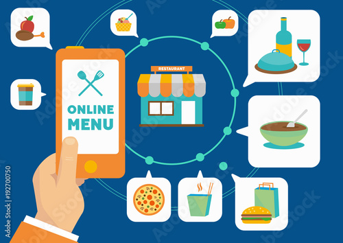 Internet application for ordering different food online from restaurant menu vector illustration. photo