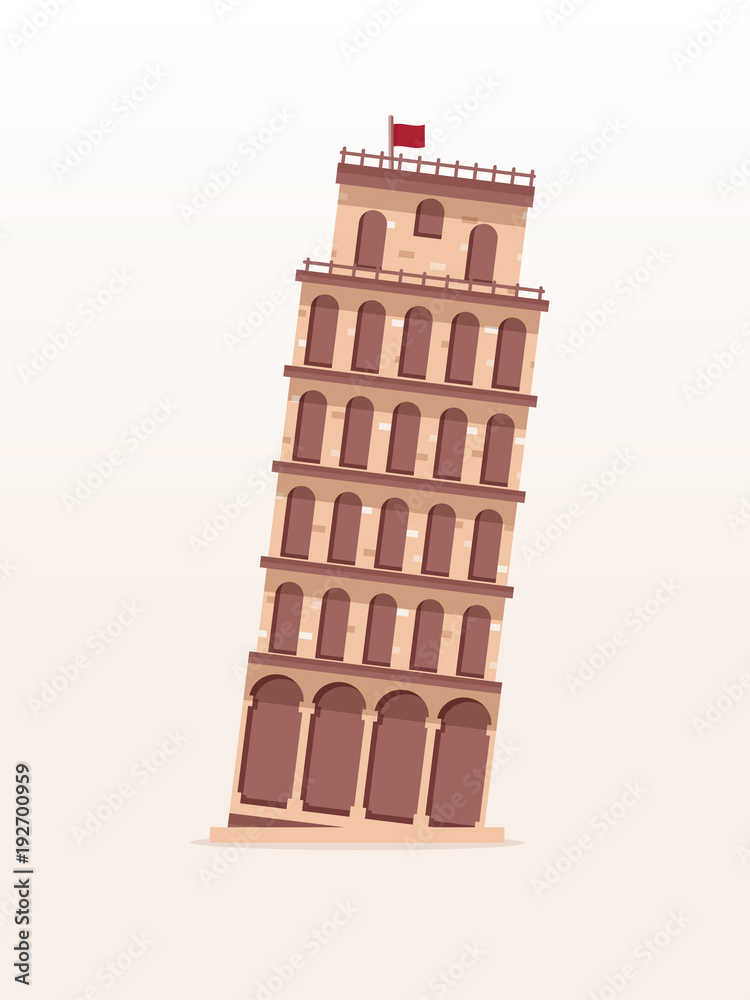 Tower of Pisa. Flat Design Style. 