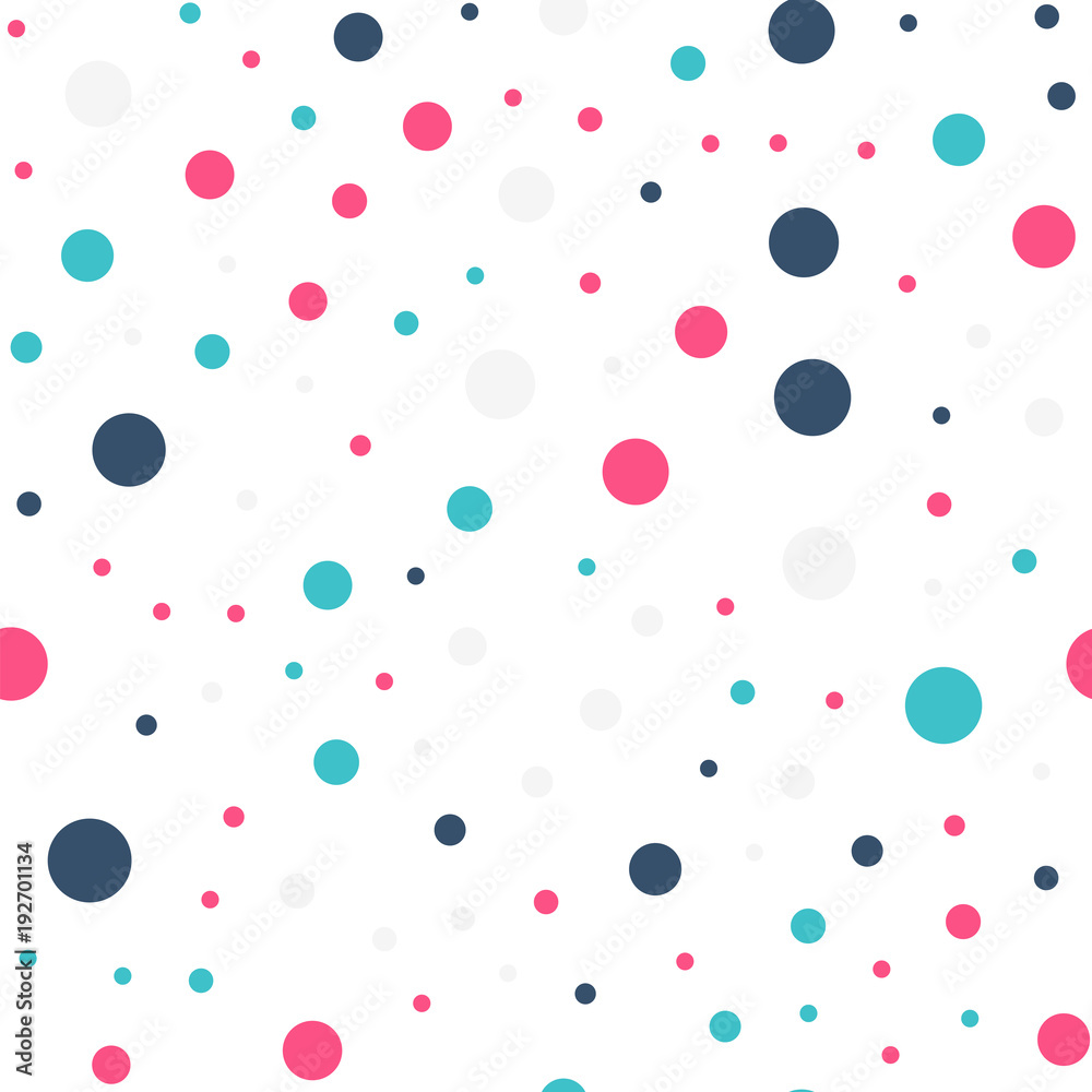 Colorful polka dots seamless pattern on white 19 background. Fine classic colorful polka dots textile pattern. Seamless scattered confetti fall chaotic decor. Abstract vector illustration. Colorful polka dots seamless pattern on white 19 background. Fine classic colorful polka dots textile pattern. Seamless scattered confetti fall chaotic decor. Abstract vector illustration.