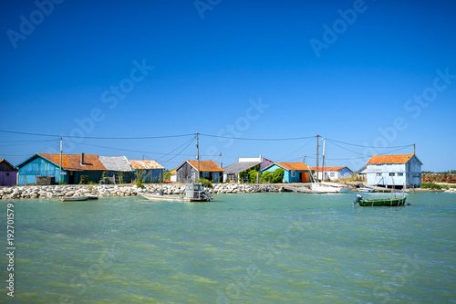 Ile d'Oleron. Colored huts of oyster farmers. Charente Martime, France photo