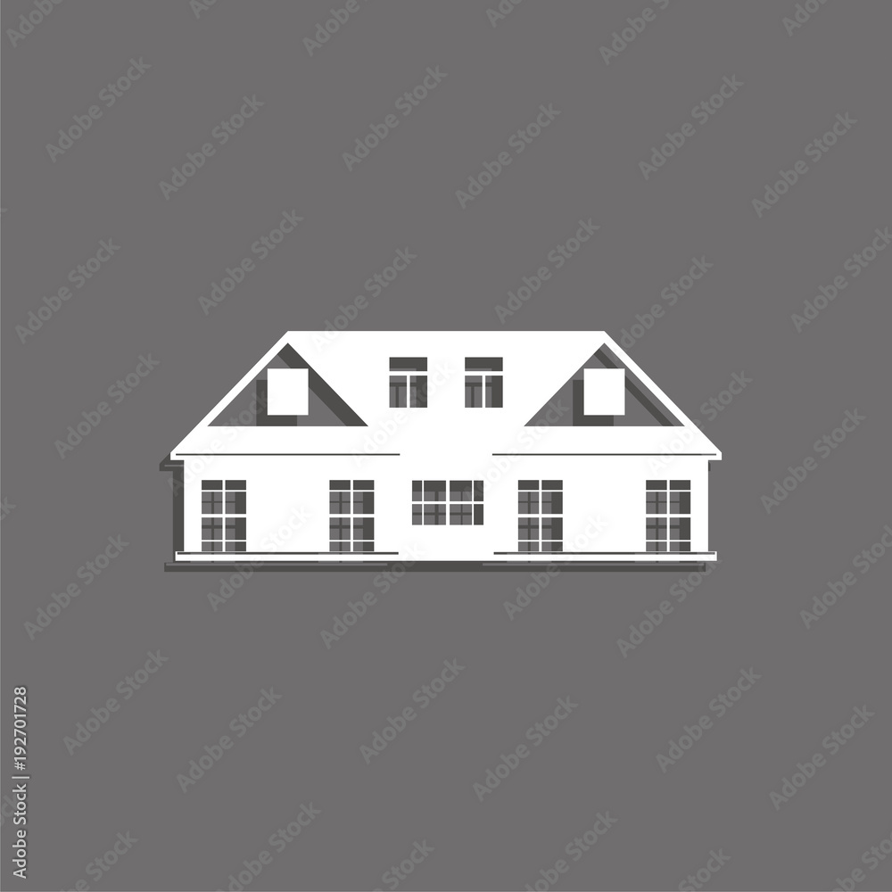 A private house. Vector icon. White image with a shadow on a gray background.