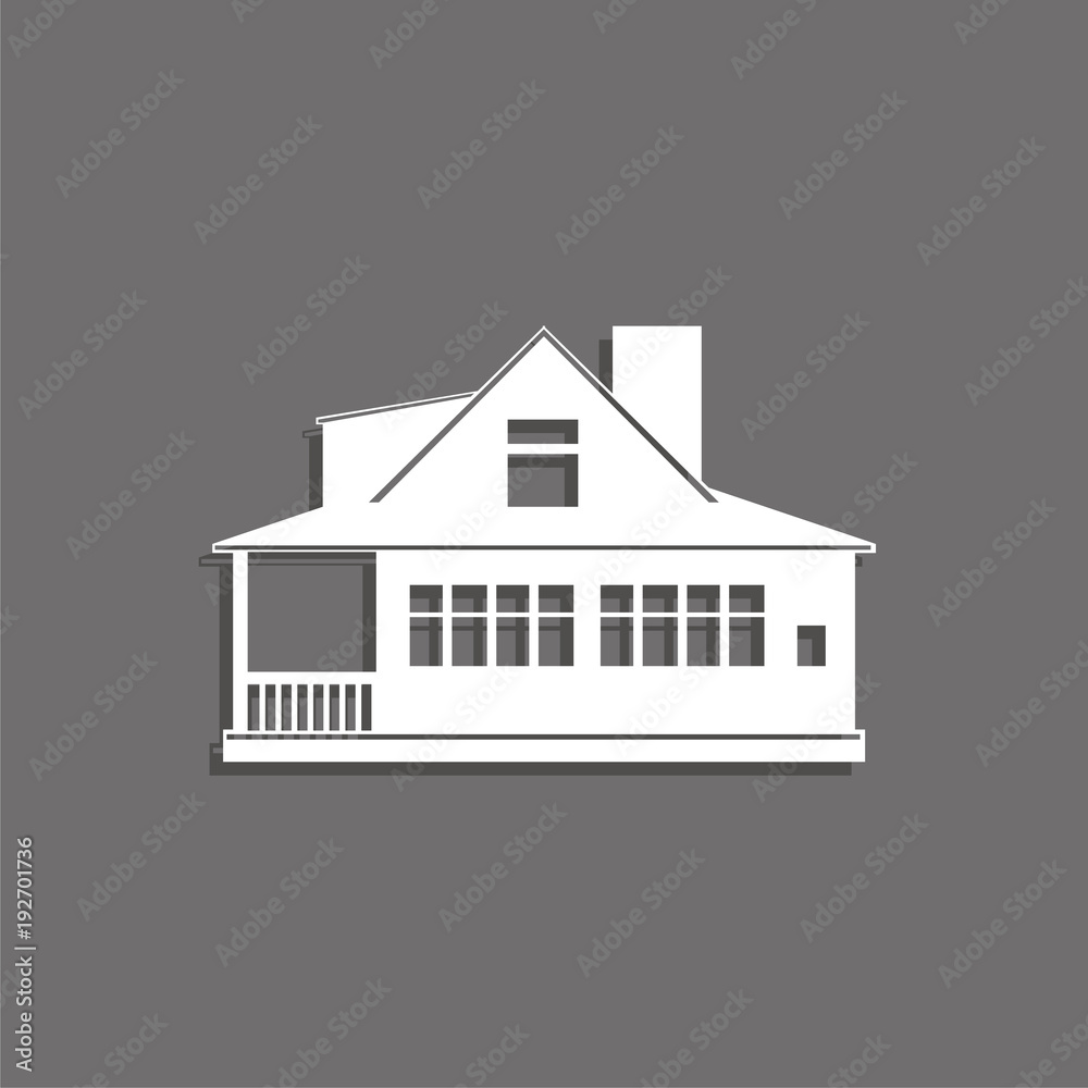A private house. Vector icon. White image with a shadow on a gray background.