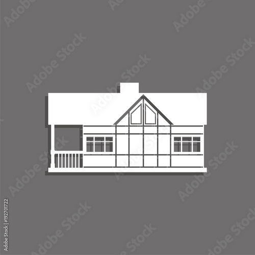 A private house. Vector icon. White image with a shadow on a gray background.