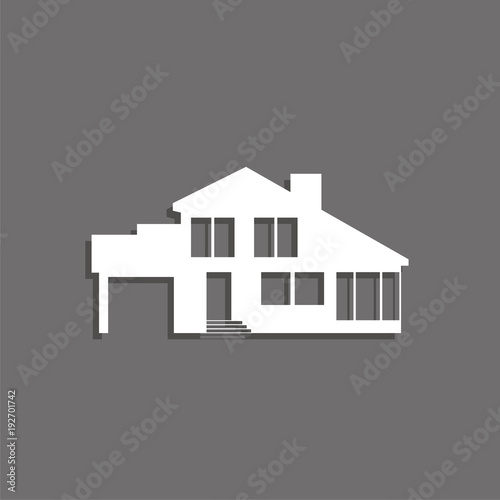 A private house. Vector icon. White image with a shadow on a gray background.