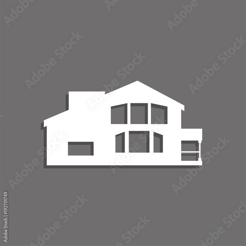 A private house. Vector icon. White image with a shadow on a gray background.