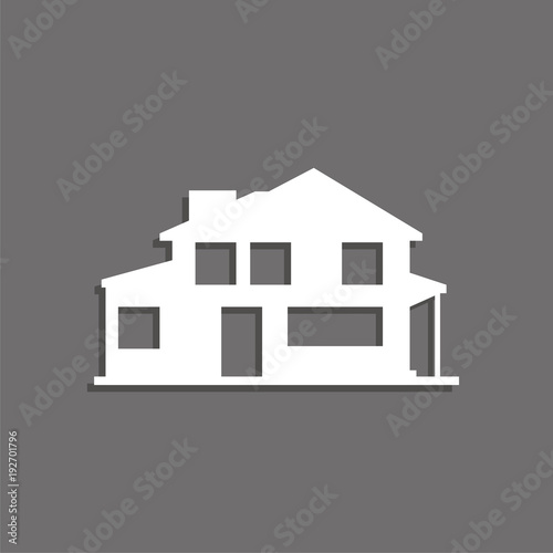 A private house. Vector icon. White image with a shadow on a gray background.