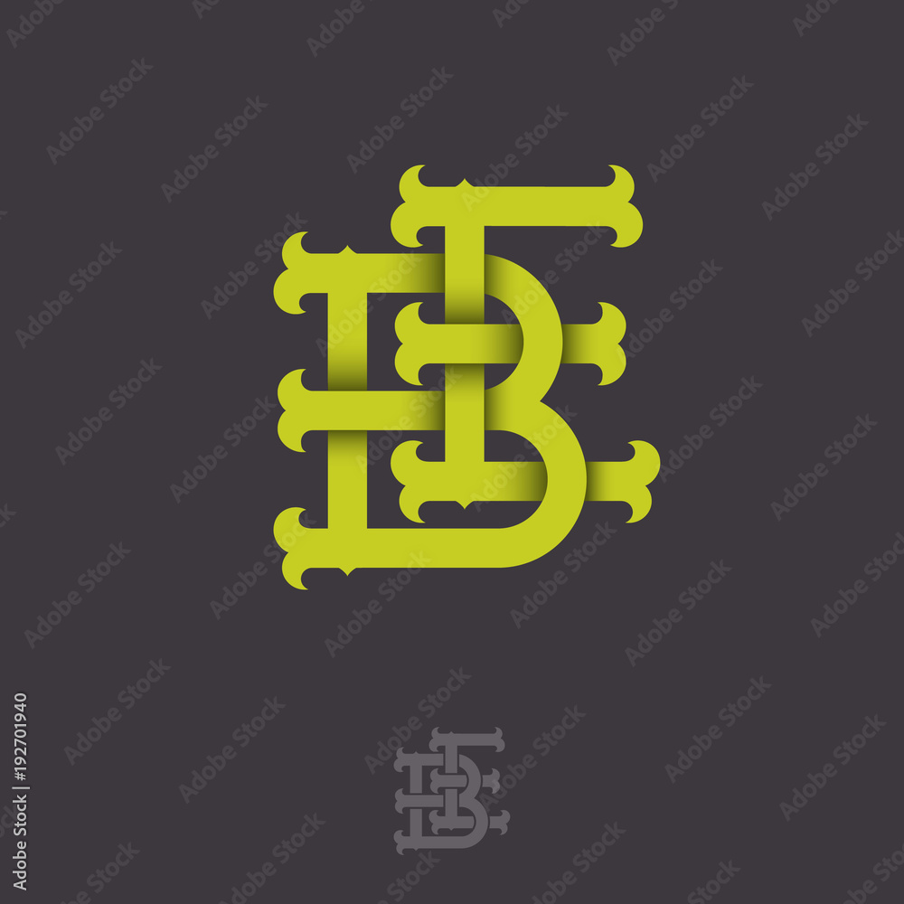B and E monogram. B and E crossed letters, intertwined letters initials