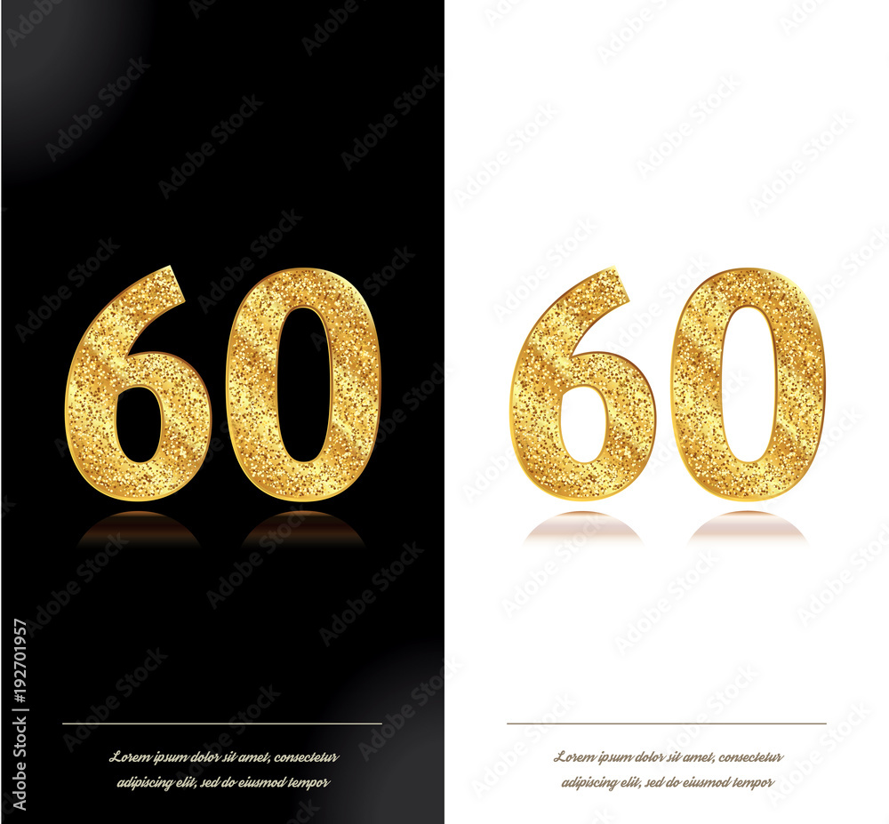60 years anniversary black and white decorated cards with golden ...